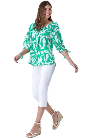 Roman Womens Printed Tie Sleeve Bardot Top - - Size 10 UK