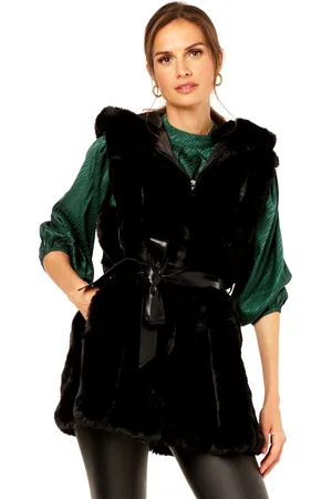 Gini London Womens Vertical Zip Long Fur Gilet - - Size XL/2XL