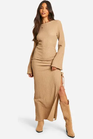 Boohoo Womens textured ruched flare sleeve maxi dress - - Size 8 UK
