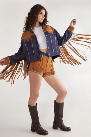 NASTY GAL Womens Denim Suede Mix Jacket - Leather - Size 12 UK