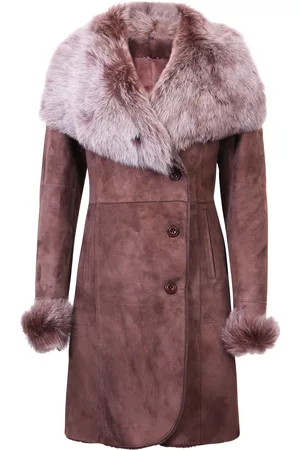 Infinity Womens Suede Merino Shearling Coat with Toscana Collar-Hanoi - - Size 16 UK