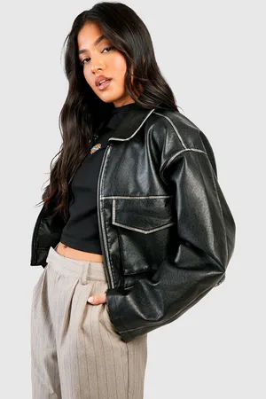 Boohoo Womens Petite Vintage Look Faux Leather Pocket Detail Jacket - - Size 8 UK