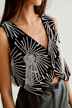 NASTY GAL Womens Velvet Heart Pearl Tassel Waistcoat - - Size 6 UK
