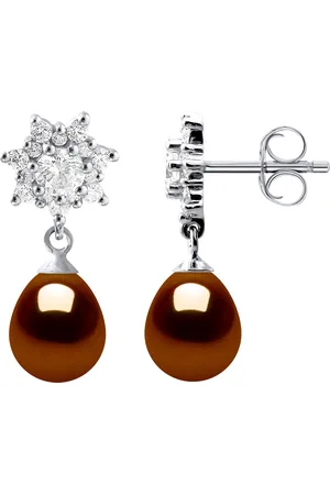 Diadema Womens Earrings Dangle Freshwater Pearls 7-8mm Chocolate Pears Jewelery 925 - Silver - One Size