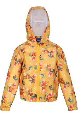 Regatta Childrens Unisex Childrens/Kids Muddy Puddle Peppa Pig Floral Hooded Waterproof Jacket (Glowlight Yellow) - - Size 3-4Y