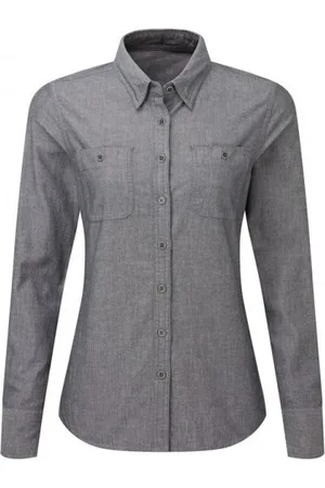 Premier Womens/Ladies Organic Fairtrade Certified Chambray Formal Shirt ( Denim) - Size X-Small