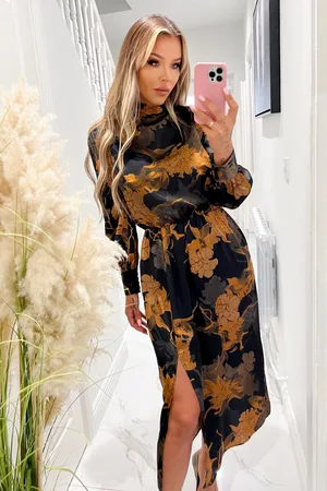 Ax Paris Womens Floral Print High Neck Long Sleeve Midi Dress - Size 8 UK