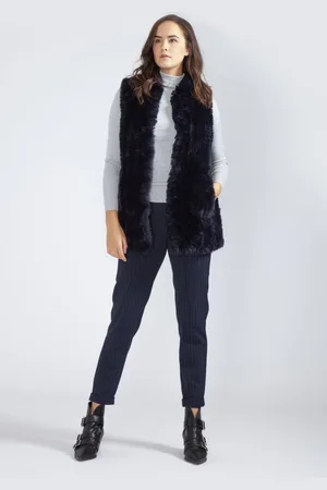 Jayley Womens Hand Knitted Faux Fur Long Gilet - - One Size