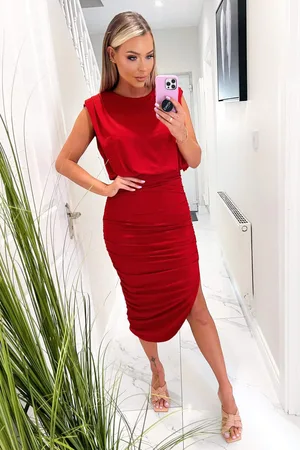 Ax Paris Womens Pleated Shoulder Sleeveless Bodycon Dress - Size 16 UK