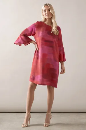 wallis Womens Petite Abstract Print Frill Sleeve Shift Dress - viscose - Size 8 UK