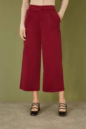 Yumi Womens Cord Cropped Wide Leg Trousers With Pockets Cotton - Size 12 UK