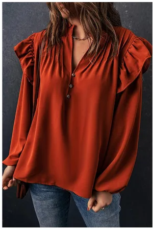 Azura Exchange WoMens Pleated V Neck Blouse in material_polyester - Size Small