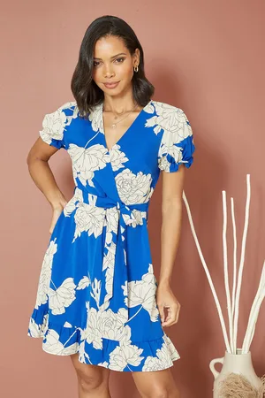 Mela Womens Blossom Print Wrap Dress With Puff Sleeves - Size 8 UK