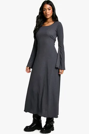 Boohoo Womens Tall Crinkle Square Neck Flared Midaxi Dress - - Size 12 UK