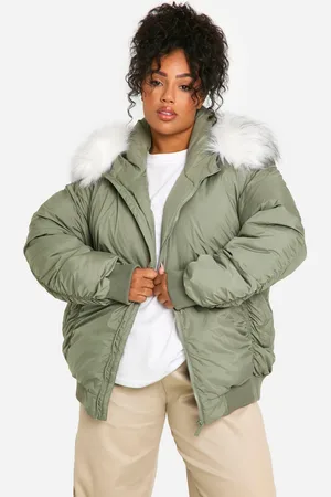 Boohoo Womens Plus Faux Fur Trim Bomber Jacket - - Size 18 UK