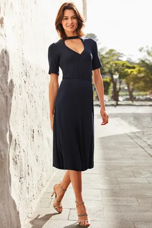 Sosandar Womens Navy Cut Out Back Detail Midi Jersey Dress - - Size 8 UK
