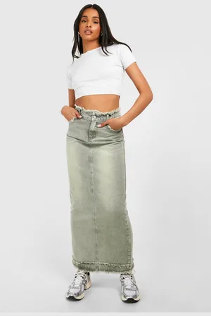 Boohoo Womens Tall Fray Seam Detail Washed Midaxi Skirt - Cotton - Size 10 UK