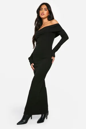 Boohoo Womens Wide Rib Bardot Maxi Dress - Cotton - Size 12 UK
