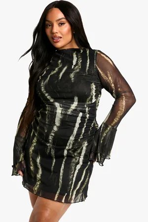 Boohoo Womens Plus Printed Ruffle Shift Dress - - Size 28 UK