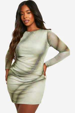 Boohoo Womens Plus Printed Mesh Ruched Bodycon Dress - - Size 26 UK