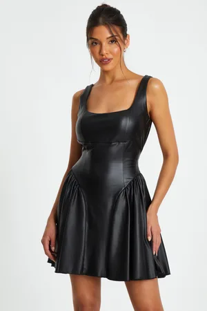 Quiz Womens Faux Leather Skater Dress - Size Small