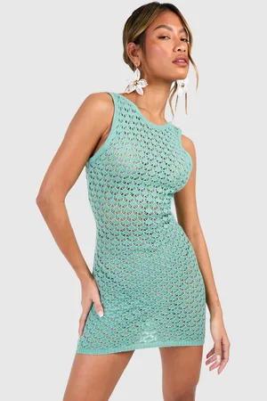 Boohoo Womens Chunky Crochet Scoop Back Mini Dress - - Size Large