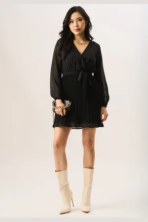 Gini London Womens Pleated Long Sleeve Wrap Mini Dress - - Size 10 UK