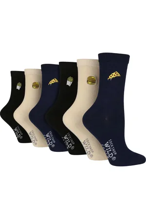 Wild Feet Womens 6 Pack Ladies Black Novelty Socks