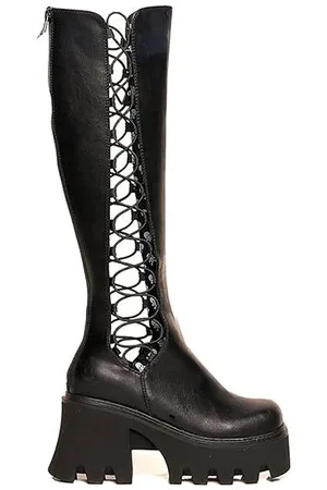 Lamoda Womens Chunky Knee High Boots MIsery Business Platform Heels with Zipper - - Size UK 4