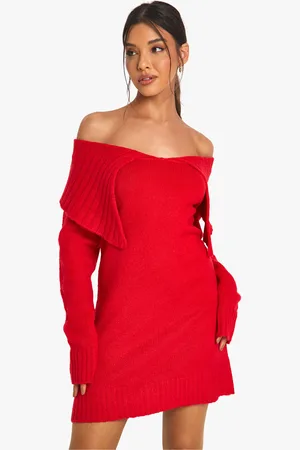 Boohoo Womens Soft Knit Oversized Collar Off The Shoulder Jumper Dress - - Size Large