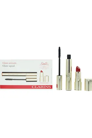 Clarins Womens Glam Attitude Gift Set - Mascara Super Volume 01 Intense 8ml + Mini Joli Rouge Velvet 742 Lipstick 1.5g - One Size