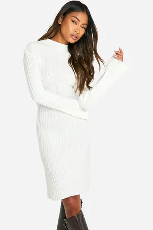 Boohoo Womens Mixed Rib Flared Sleeve Knitted Mini Dress - - Size Large