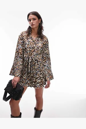 Topshop Womens kimono mini shirt dress in splodgey animal print-Multi - - Size 6 UK
