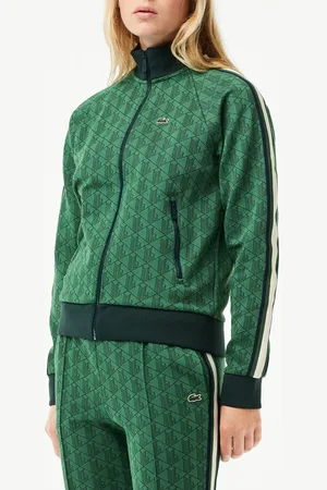 Lacoste Womens Paris Zipped Jacquard Monogram Sweatshirt in Polycotton - Size 8 UK