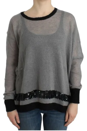 Costume National WoMens Gray embellished asymmetric sweater - material_Acrylic - Size Large