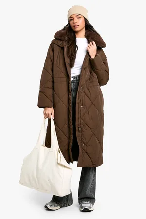 Boohoo Womens Premium Faux Fur Trim Quilted Maxi Parka - Nylon - Size Medium/Large