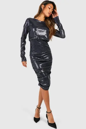 Boohoo Womens Sequin Ruched Drape Midi Dress - - Size 8 UK