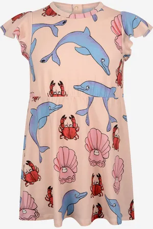 Mini Rodini Girls Cotton Dolphin Print Dress - Size 0-3M