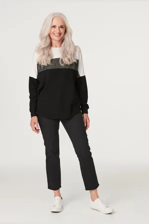 Izabel London Womens Embellished Colour Block Jumper - Size 10 UK