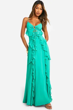 Boohoo Womens Strappy Cut Out Ruffle Front Maxi Dress - - Size 16 UK