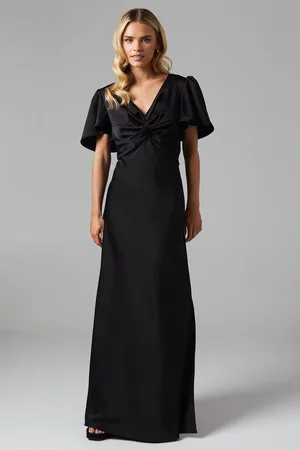 Oasis Womens Petite Twist Front Angel Sleeve Maxi Bridesmaids Dress - - Size 10 UK