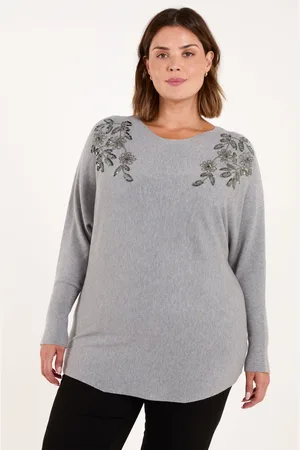 Blue Vanilla Womens Curve Embellished Shoulder Jumper - - Size UK 18-20