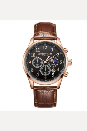 Anthony Mens Hand Assembled Moonphase Chronograph Rose Leather - One Size