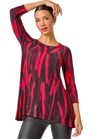 Roman Womens Brush Print Hanky Hem Stretch Tunic Top - - Size 18 UK