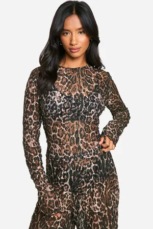 Boohoo Womens Petite Print Crushed Lace Crop Top - Size 10 UK