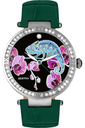 Bertha Womens Camilla Mother-Of-Pearl Leather-Band Watch - Stainless Steel - One Size