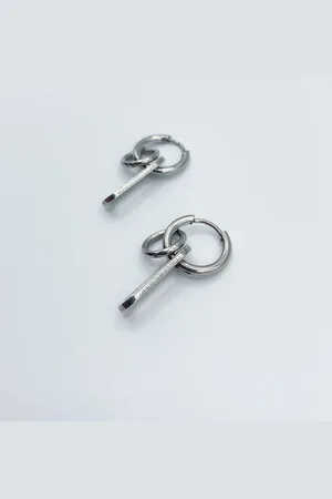 SVNX Mens Chunky Hoop Earrings - Steel - One Size