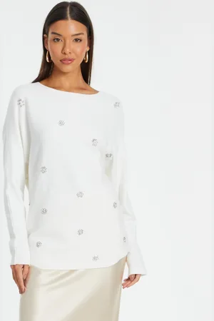 Quiz Womens Knitted Beaded Batwing Jumper - Size Large