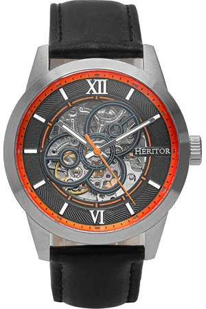 heritor automatic Mens Jonas Leather-Band Skeleton Watch - Stainless Steel - One Size