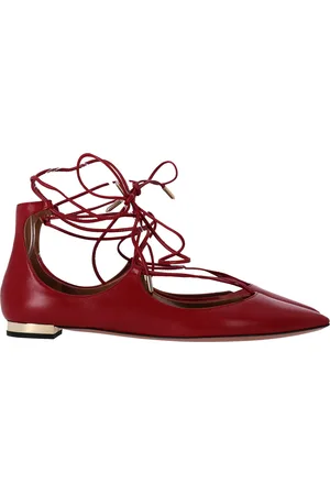Aquazzura Womens Christhy Lace-Up Ballet Flats in Leather - Size 36.5 EU/IT
